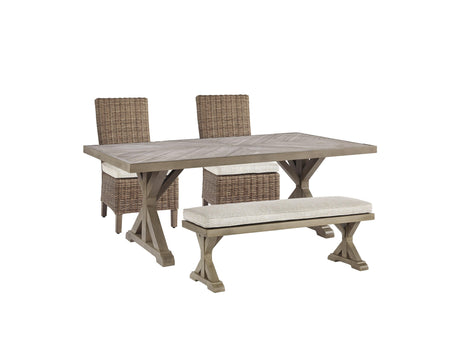Beachcroft Beige Outdoor Dining Table And 2 Chairs And 2 Benches - Ella Furniture