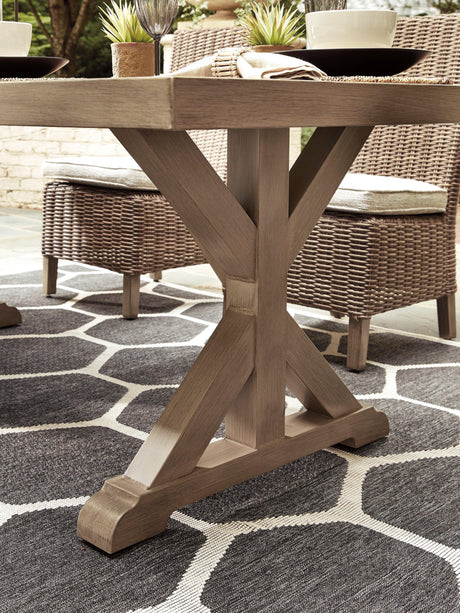 Beachcroft Beige Outdoor Dining Table And 4 Chairs And Bench PKG000284 - P791-600 | P791-625 | P791-601 | P791-601A - Ella Furniture