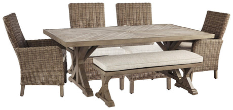 Beachcroft Beige Outdoor Dining Table And 4 Chairs And Bench PKG000284 - P791-600 | P791-625 | P791-601 | P791-601A - Ella Furniture