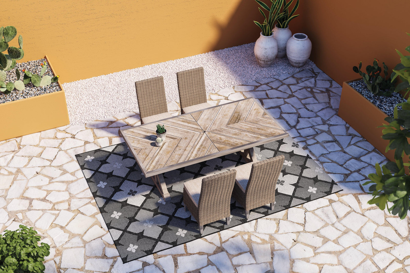 Beachcroft Beige Outdoor Dining Table And 4 Chairs - Ella Furniture