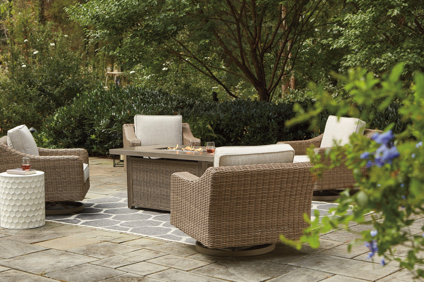 Beachcroft Beige Outdoor Dining Table And 4 Chairs PKG014430 - P791-773 | P791-821 | P791-821 - Ella Furniture