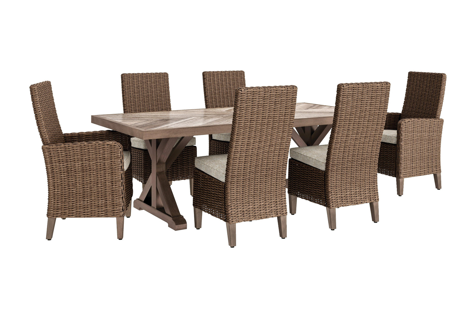 Beachcroft Beige Outdoor Dining Table And 6 Chairs - Ella Furniture