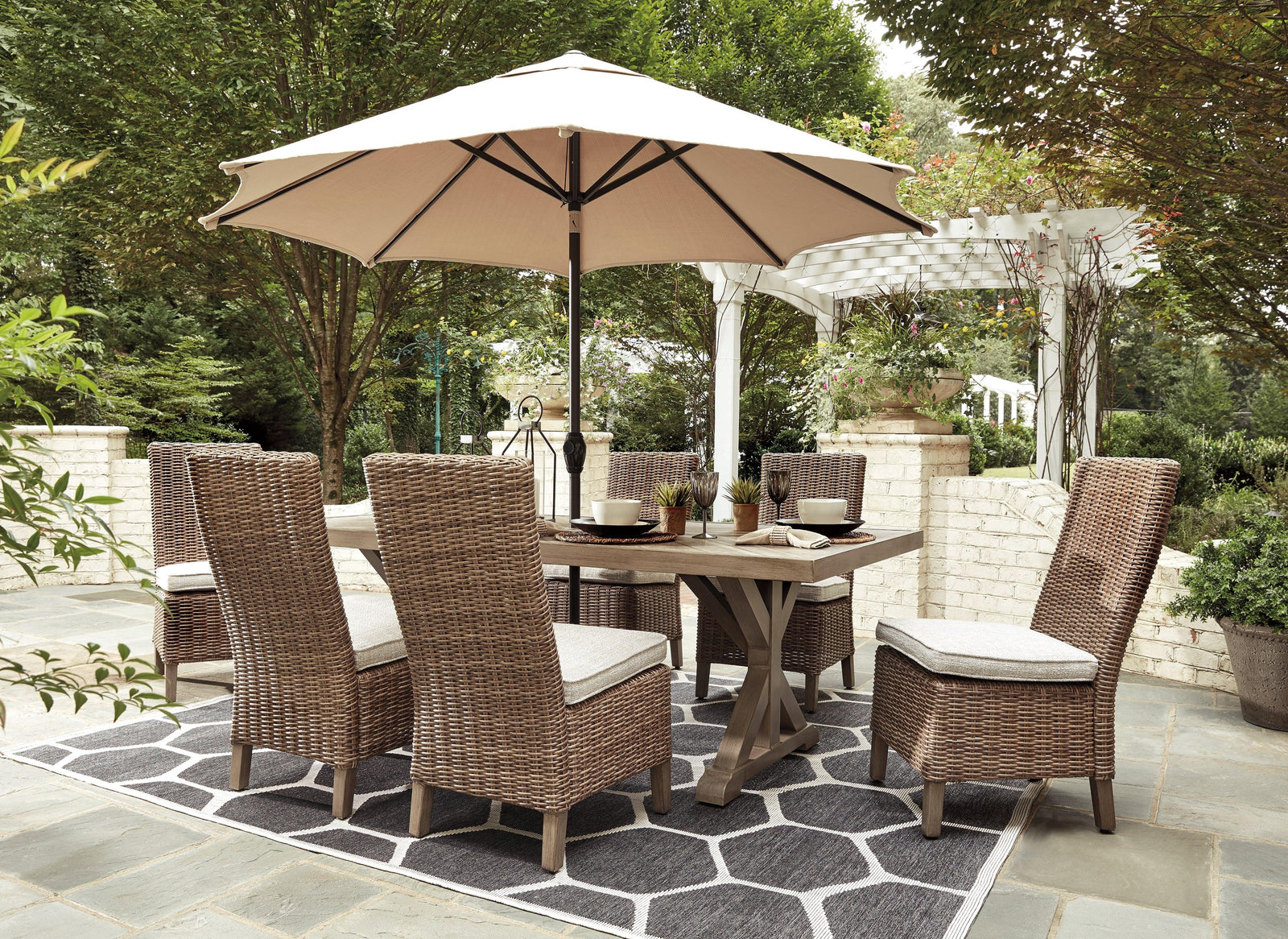 Beachcroft Beige Outdoor Dining Table And 6 Chairs PKG000280 - P791-601 | P791-601 | P791-601 | P791-625 - Ella Furniture