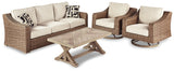 Beachcroft Beige Outdoor Sofa And 2 Chairs With Coffee Table - Ella Furniture