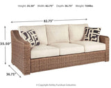 Beachcroft Beige Outdoor Sofa And 2 Lounge Chairs With Fire Pit Table PKG014579 - P791-838 | P791-821 | P791-821 | P791-773 - Ella Furniture