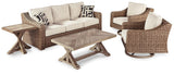 Beachcroft Beige Outdoor Sofa With 2 Lounge Chairs, Coffee Table And End Table - Ella Furniture
