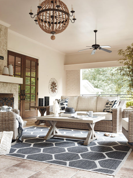 Beachcroft Beige Outdoor Sofa With 2 Lounge Chairs, Coffee Table And End Table - Ella Furniture