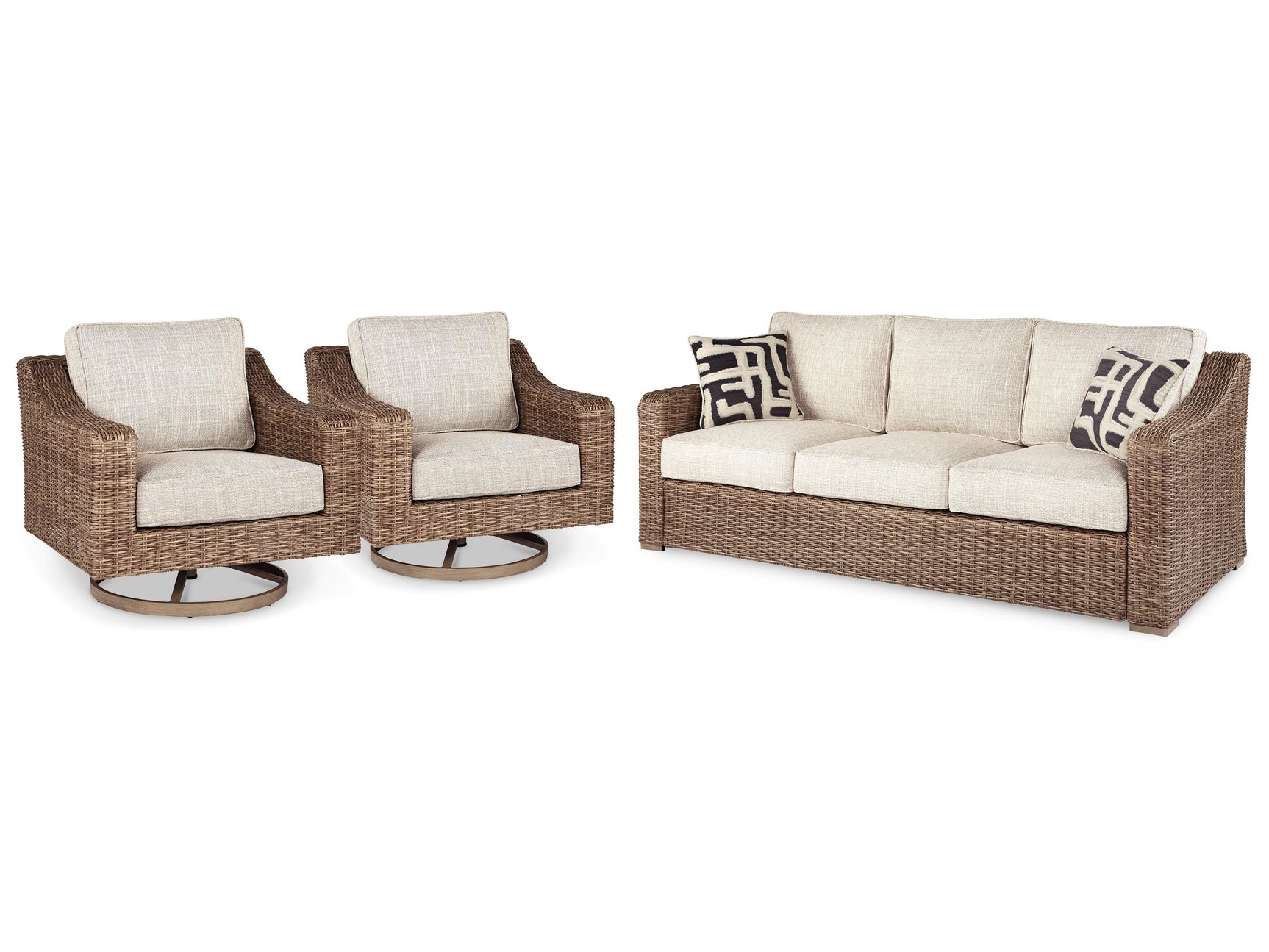 Beachcroft Beige Outdoor Sofa With 2 Lounge Chairs - Ella Furniture