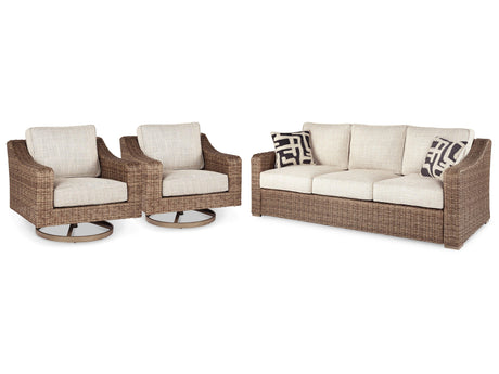 Beachcroft Beige Outdoor Sofa With 2 Lounge Chairs - Ella Furniture
