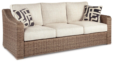 Beachcroft Beige Outdoor Sofa With Coffee Table And End Table - Ella Furniture