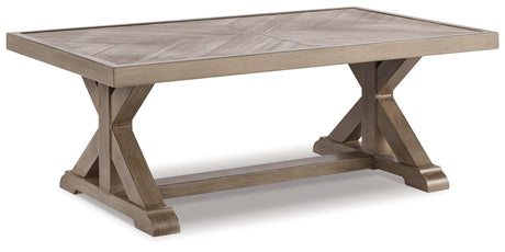 Beachcroft Beige Outdoor Sofa With Coffee Table And End Table - Ella Furniture