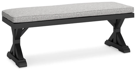 Beachcroft Black/light Gray Outdoor Bench With Cushion - Ella Furniture