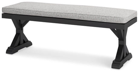 Beachcroft Black/light Gray Outdoor Bench With Cushion - Ella Furniture