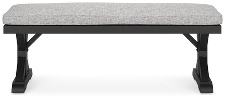 Beachcroft Black/light Gray Outdoor Bench With Cushion - Ella Furniture