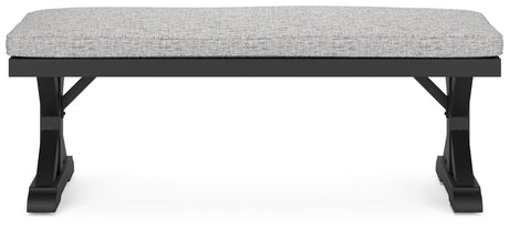 Beachcroft Black/light Gray Outdoor Bench With Cushion - Ella Furniture