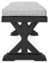 Beachcroft Black/light Gray Outdoor Bench With Cushion - Ella Furniture