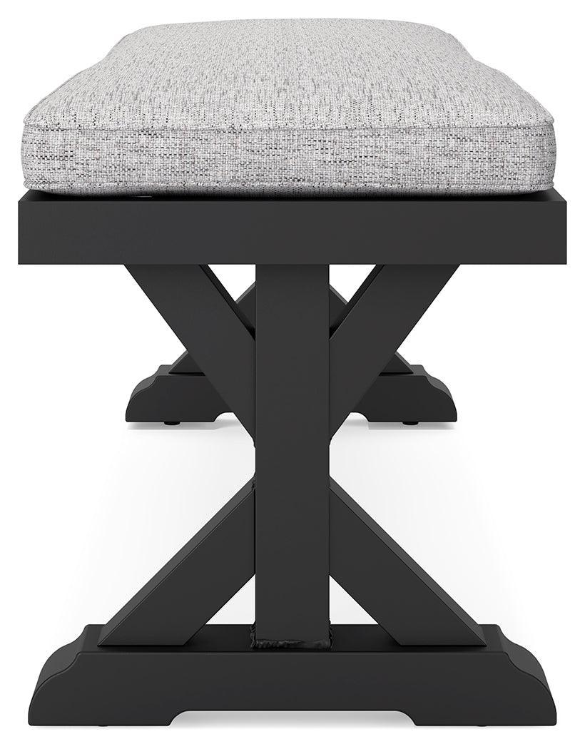 Beachcroft Black/light Gray Outdoor Bench With Cushion - Ella Furniture
