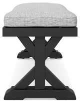 Beachcroft Black/light Gray Outdoor Bench With Cushion - Ella Furniture