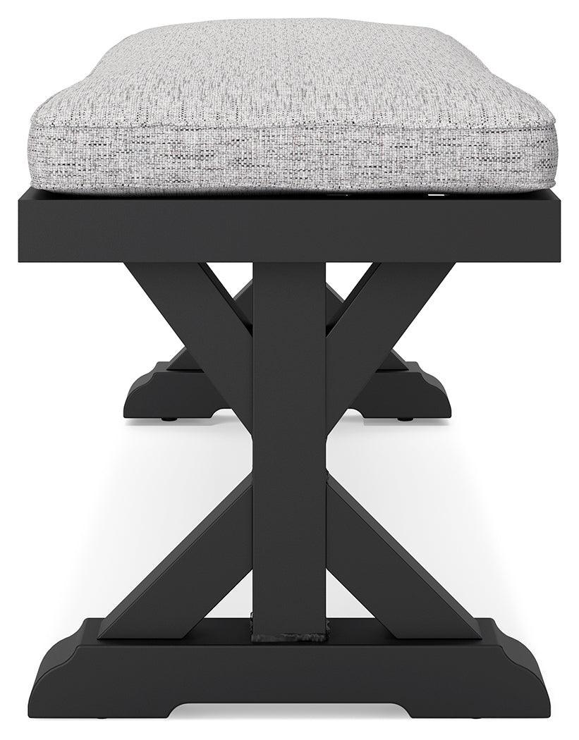 Beachcroft Black/light Gray Outdoor Bench With Cushion - Ella Furniture