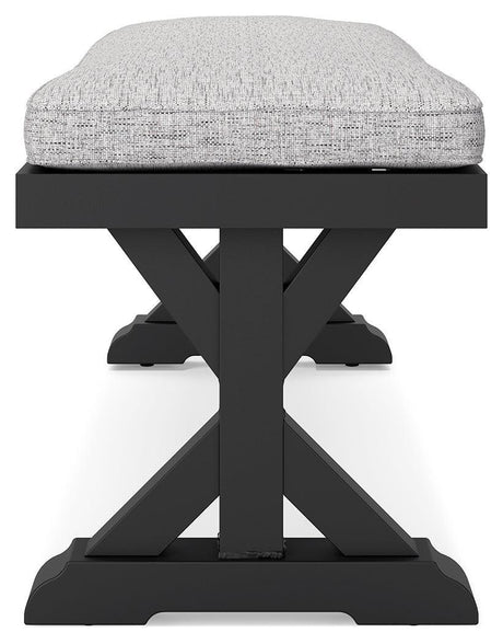 Beachcroft Black/light Gray Outdoor Bench With Cushion - Ella Furniture