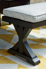 Beachcroft Black/light Gray Outdoor Bench With Cushion - Ella Furniture