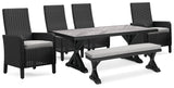 Beachcroft Black/light Gray Outdoor Dining Table And 4 Chairs And Bench - Ella Furniture