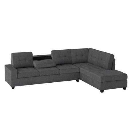 Dark Gray Traditional Modern Solid Wood And Plywood Fabric Upholstered Tufted Sectional - Ella Furniture