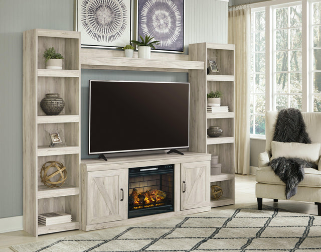 Bellaby Whitewash 4-Piece Entertainment Center With Electric Fireplace EW0331W8 - Ella Furniture