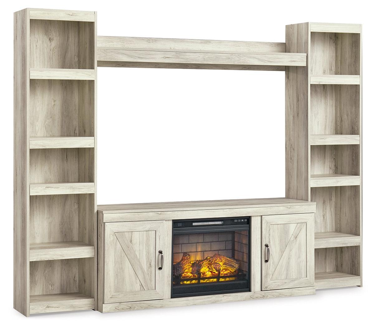 Bellaby Whitewash 4-Piece Entertainment Center With Electric Fireplace EW0331W8 - Ella Furniture