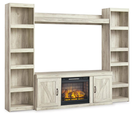 Bellaby Whitewash 4-Piece Entertainment Center With Electric Fireplace EW0331W8 - Ella Furniture