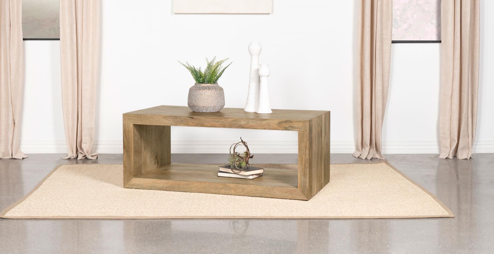 Benton Rectangular Solid Wood Coffee Table Natural 704838 - Ella Furniture