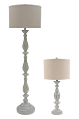 Bernadate Whitewash 3-Piece Floor Lamp With 2 Table Lamps Set - Ella Furniture