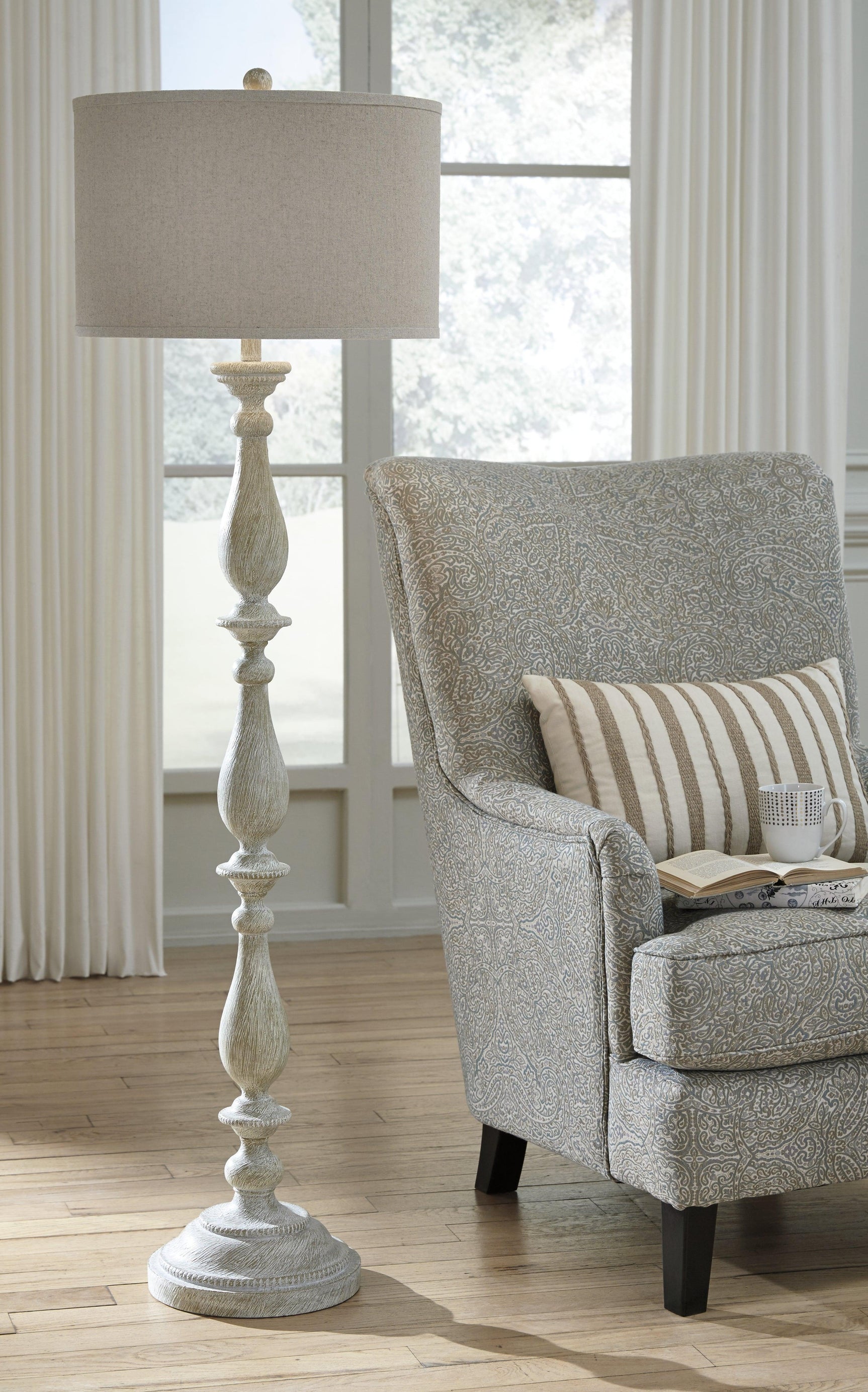 Bernadate Whitewash 3-Piece Floor Lamp With 2 Table Lamps Set - Ella Furniture