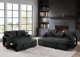 Bexley Black Premium Fabric Sofa and Loveseat Set with Bookcase Arms and USB Ports view 2