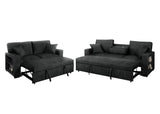 Bexley Black Premium Fabric Sofa and Loveseat Set with Bookcase Arms and USB Ports view 4