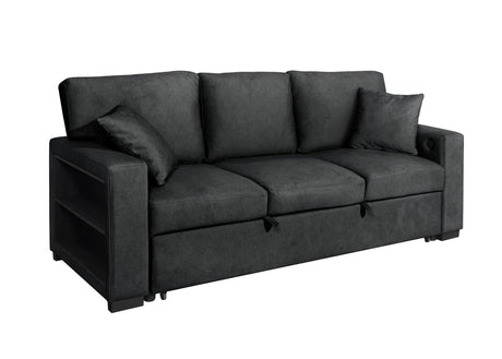 Bexley Black Premium Fabric Sofa and Loveseat Set with Bookcase Arms and USB Ports view 5