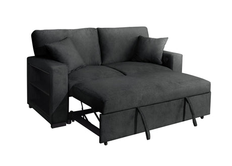 Bexley Black Premium Fabric Sofa and Loveseat Set with Bookcase Arms and USB Ports view 7