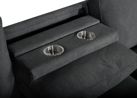 Bexley Black Premium Fabric Sofa and Loveseat Set with Bookcase Arms and USB Ports view 9