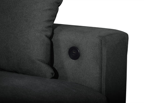 Bexley Black Premium Fabric Sofa and Loveseat Set with Bookcase Arms and USB Ports view 10