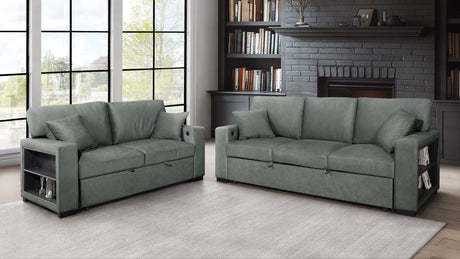 Bexley Grey Premium Fabric Sofa and Loveseat Set with Bookcase Arms and USB Ports from Ella Furniture