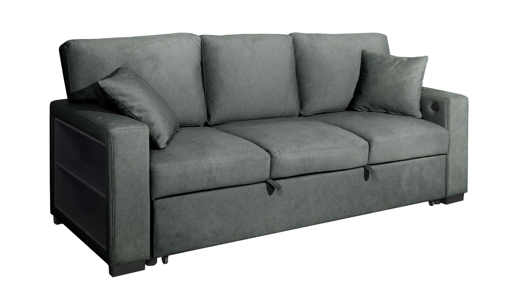 Bexley Grey Premium Fabric Sofa and Loveseat Set with Bookcase Arms and USB Ports view 4