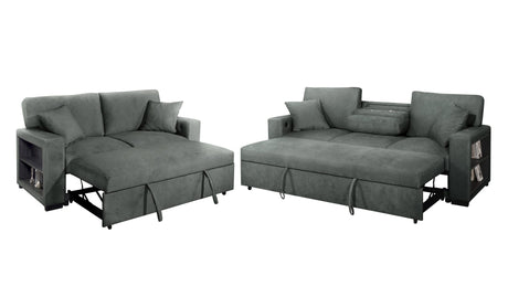 Bexley Grey Premium Fabric Sofa and Loveseat Set with Bookcase Arms and USB Ports view 5