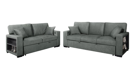Bexley Grey Premium Fabric Sofa and Loveseat Set with Bookcase Arms and USB Ports view 6