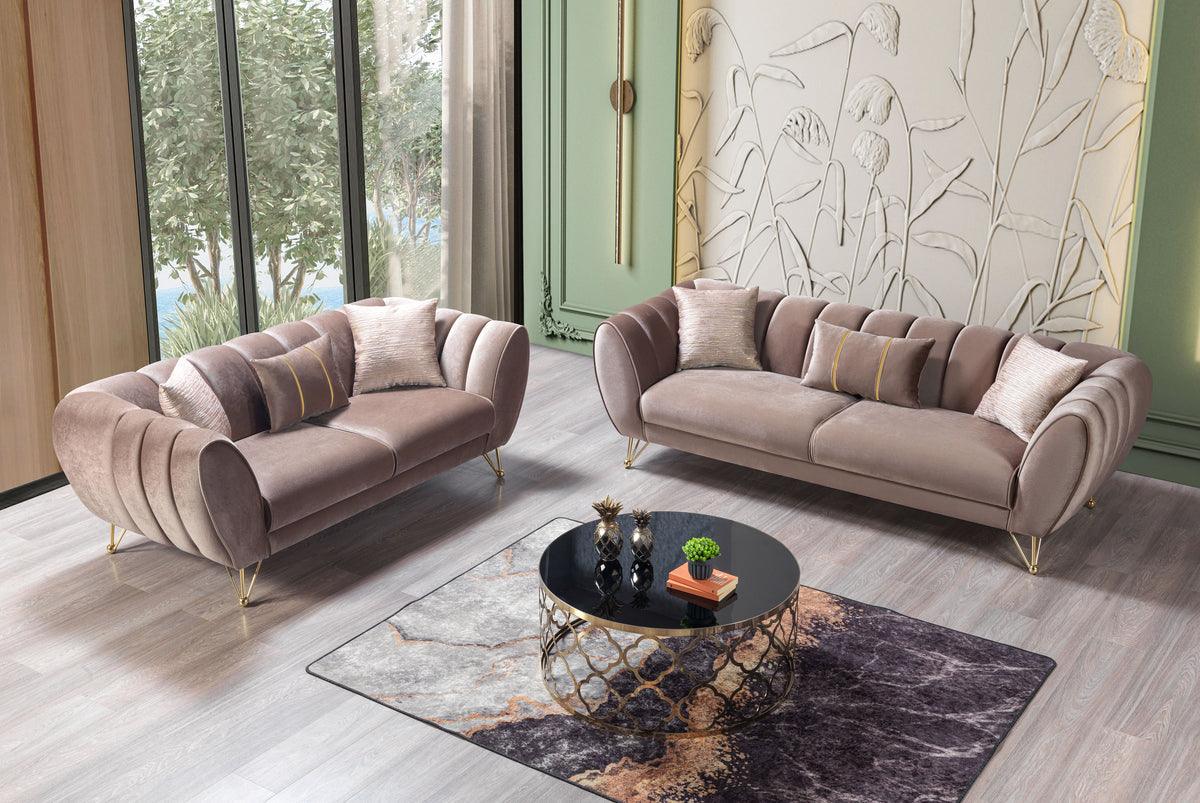 Bianka Coffee Velvet Sofa & Loveseat - Ella Furniture