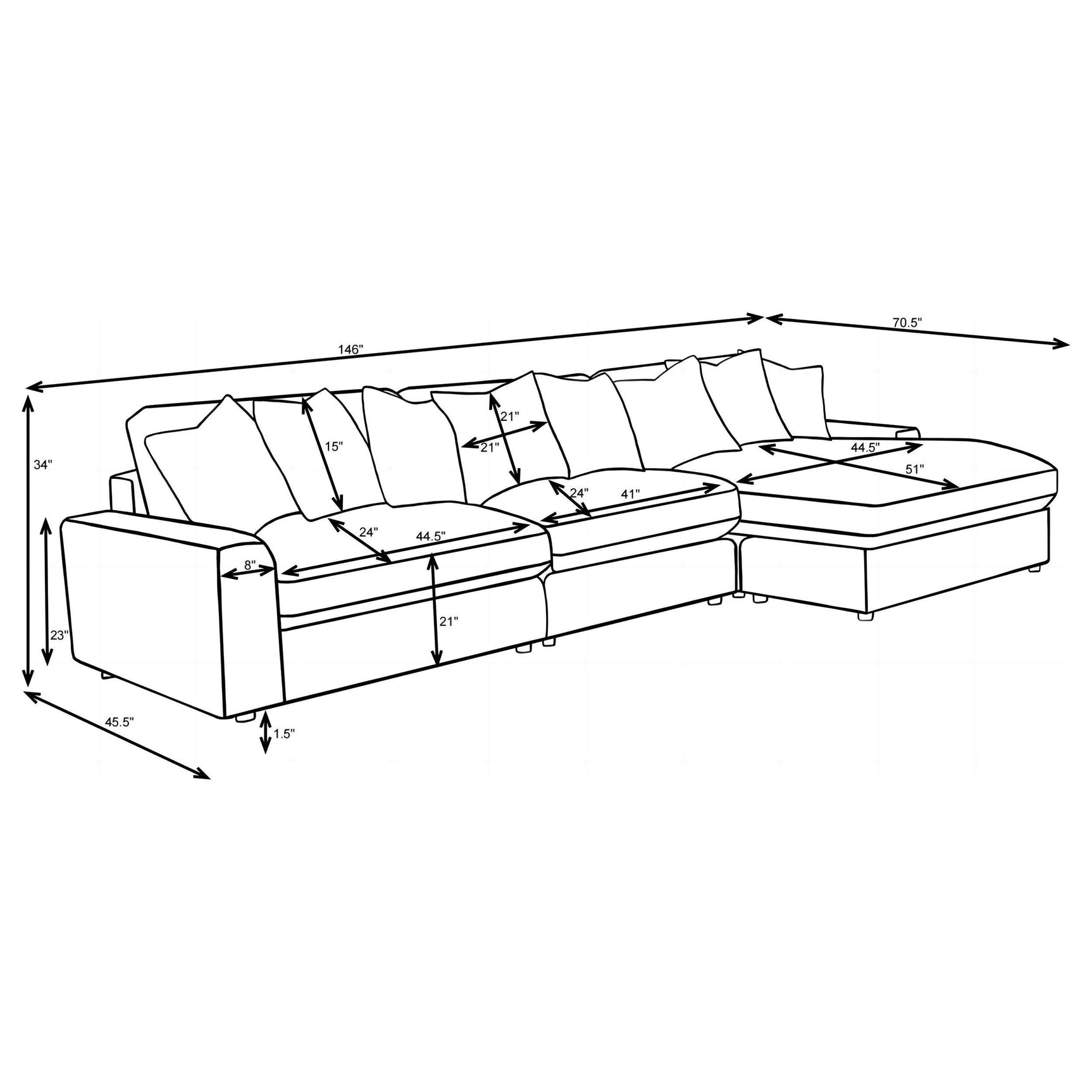 Blaine Blaine Upholstered Reversible Sectional Sofa Set With Amrless Chair Fog 509900-Set - Ella Furniture