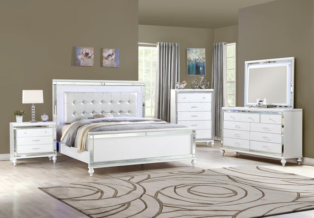 Blanca White 5PC Upholstered LED Bedroom Set - Ella Furniture