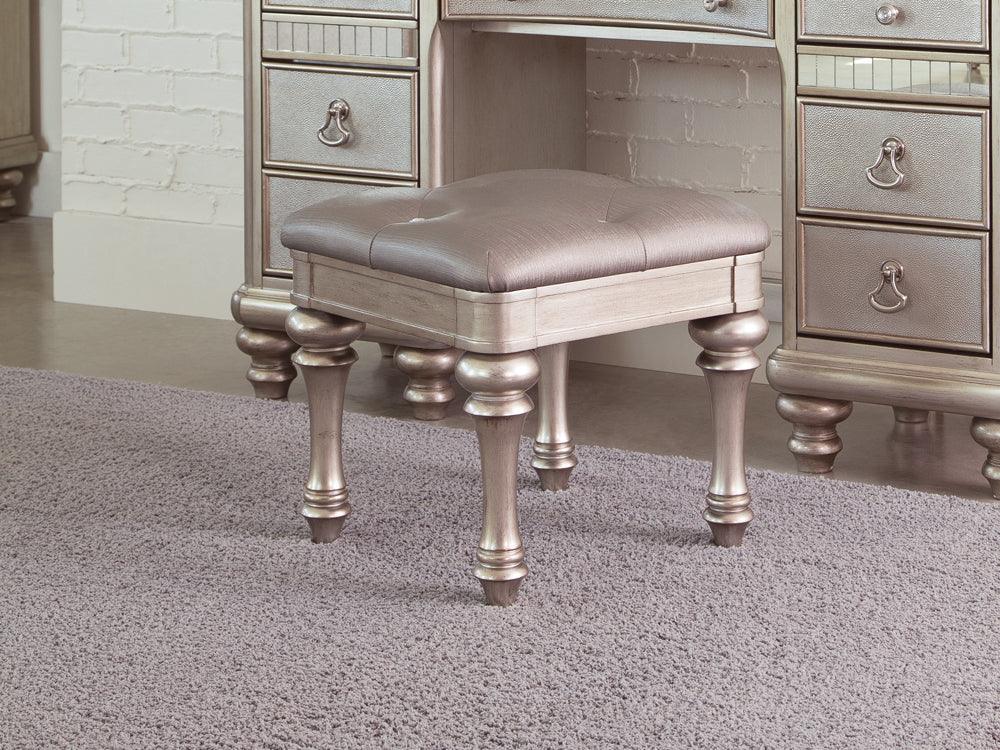 Bling Game Upholstered Vanity Stool Metallic Platinum - Ella Furniture