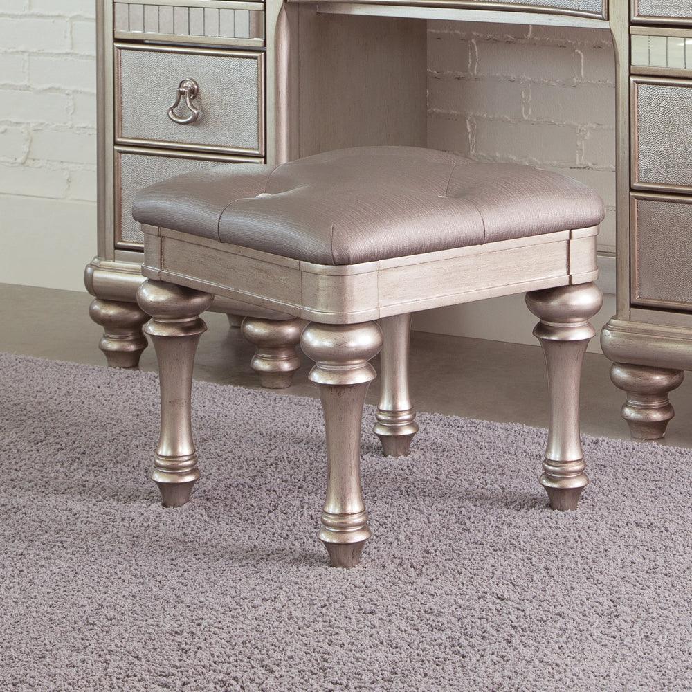 Bling Game Upholstered Vanity Stool Metallic Platinum - Ella Furniture