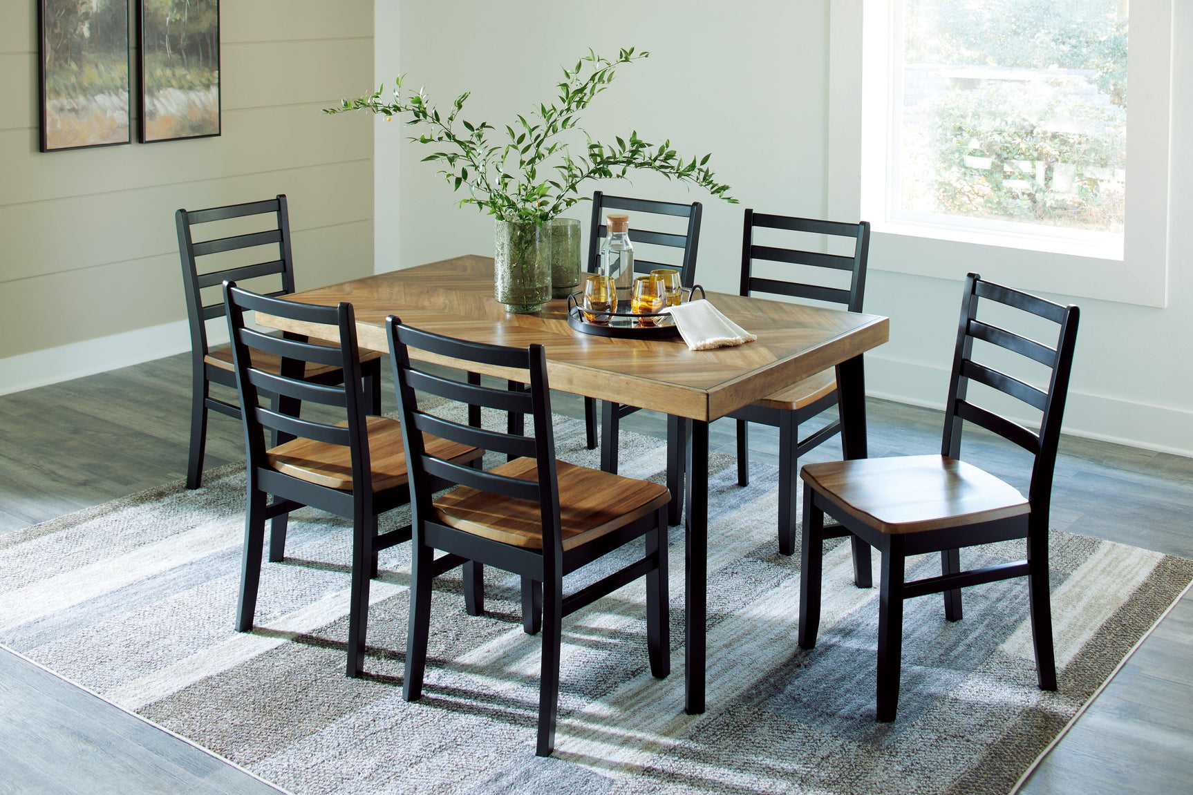 Blondon Brown/black Dining Table And 6 Chairs (Set Of 7) - Ella Furniture
