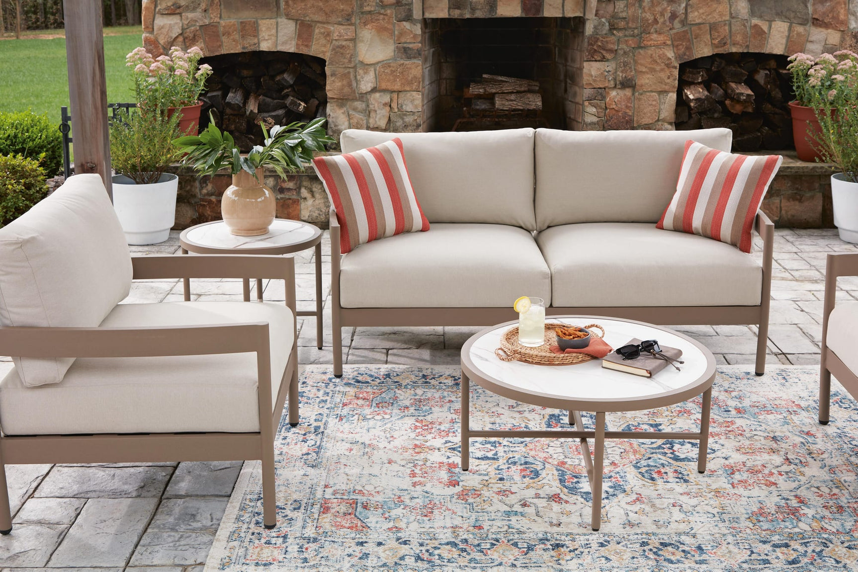 Bluff Trail Beige Outdoor Love/Chairs/Tables Set (Set of 5) from Ella Furniture